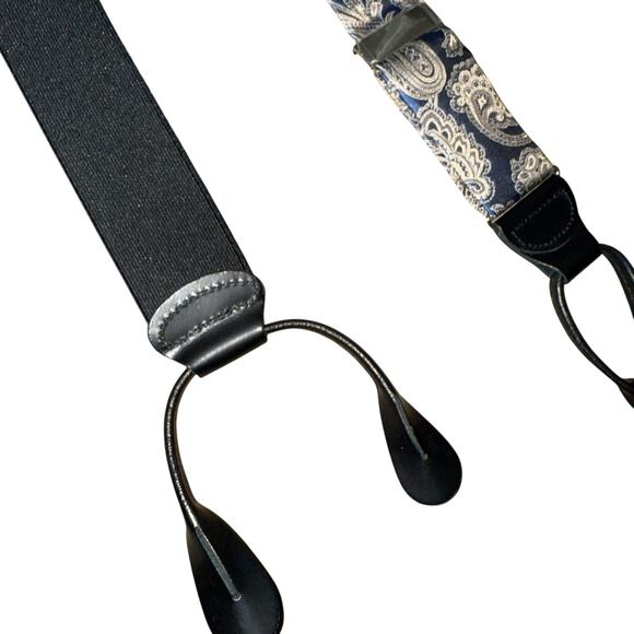 Jos. A. Bank Y-shaped Y-Shaped Paisley Print Tan Blue Adjustable Suspenders - Picture 2 of 6